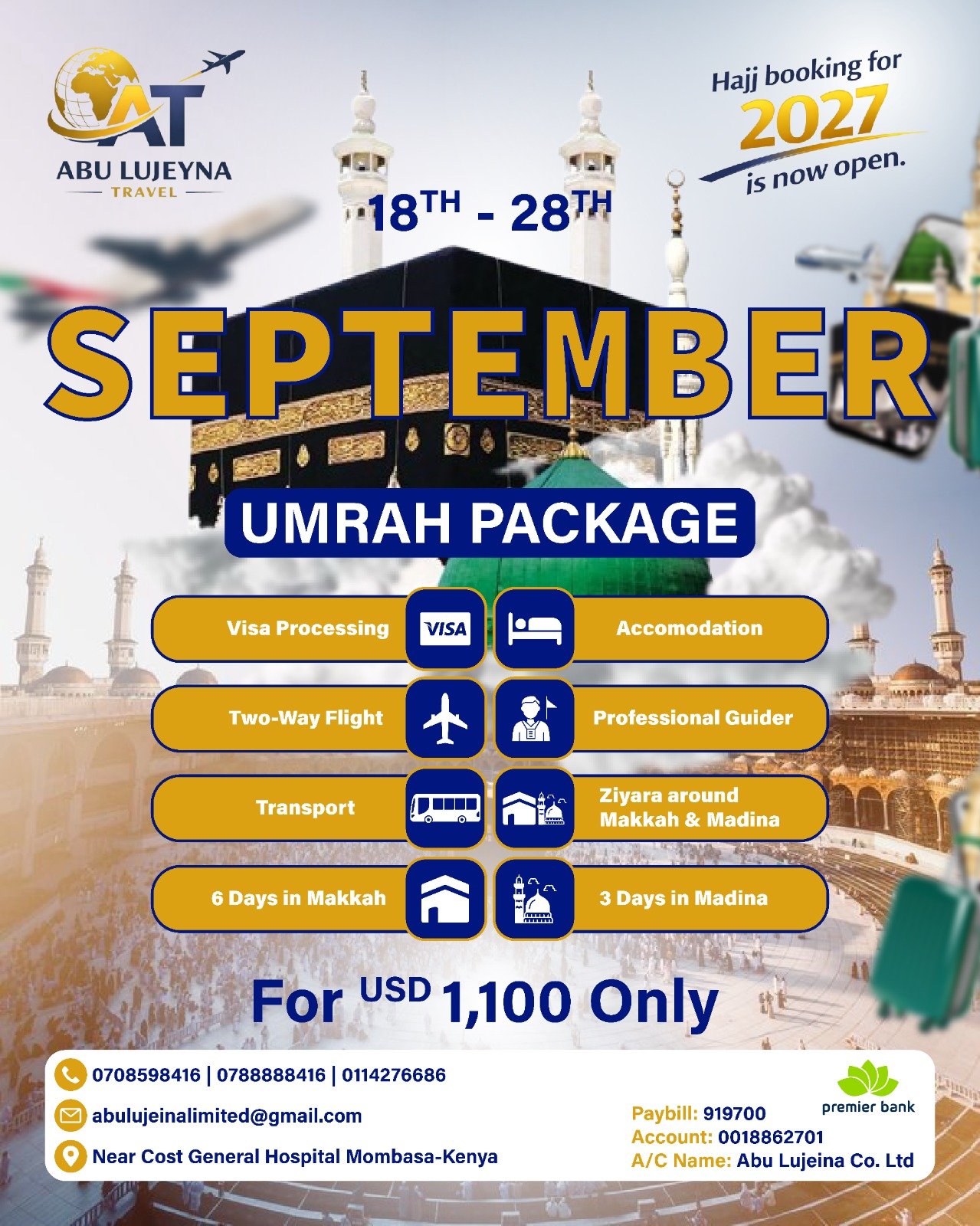 10-Day Umrah Package September 2026 โ Makkah & Madinah (3โ
Hotels) | Book from Kenya