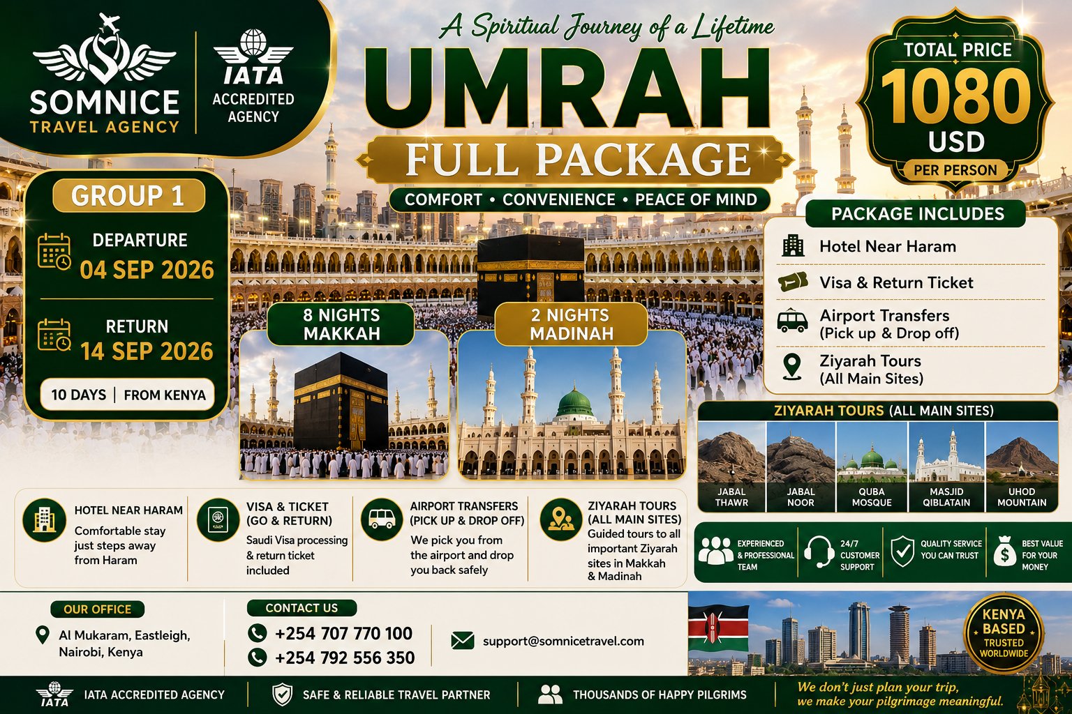 10-Day Umrah Package September 2026 โ Makkah (6โ
Hotels) | Book from Kenya